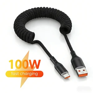 100W USB Type C Spring Car Fast Charging Cable