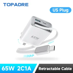 65W Wall Charger w/Retractable USB-C Cable